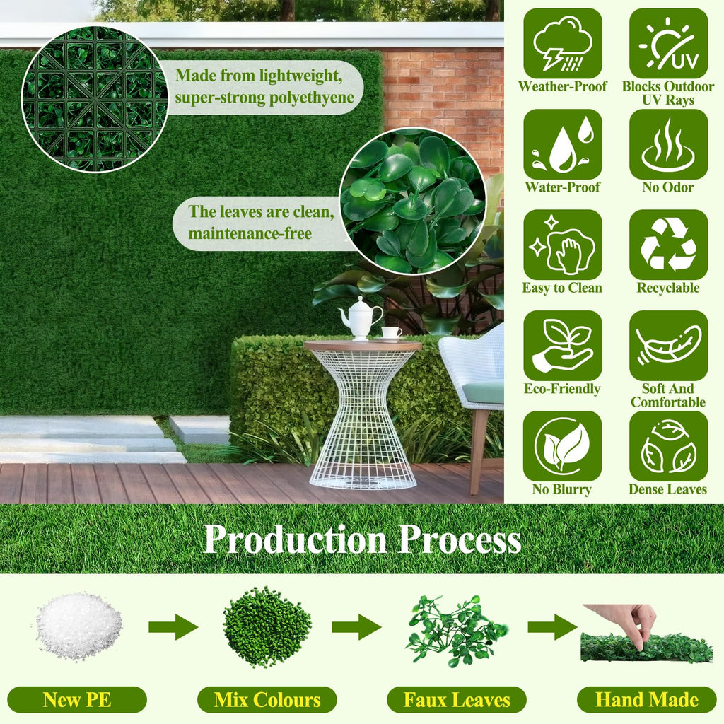 25Pcs Artificial Grass Wall Panels 10" X 10" Greenery Backdrop UV-Protected