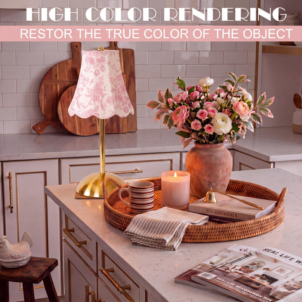 Pink Floral Cordless Table Lamp Rechargeable Touch LED