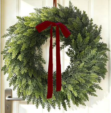 26" Christmas Cedar Wreaths for Front Door, Real Touch Handmade Full Artificial Cedar Wreath Set, Faux Greenery