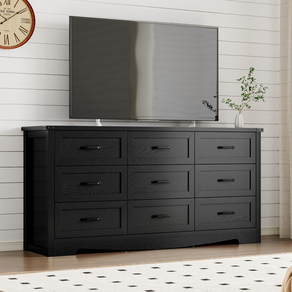 9-Drawer Dresser, Modern Wooden Chest of Drawers with Metal Handles, Anti-Tipping Design, Sturdy and Stable Storage
