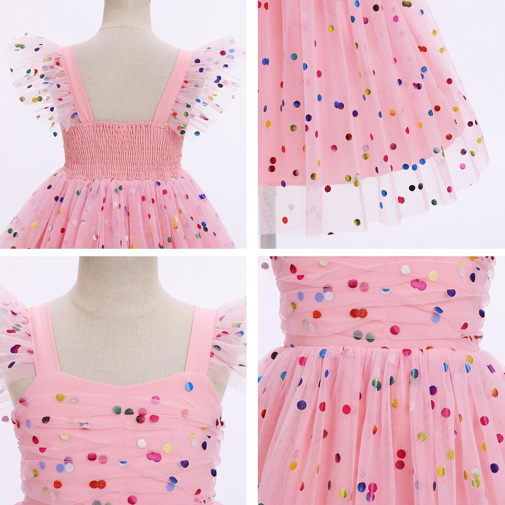 Toddler Girls Birthday Dress Floral Tulle Tutu Princess Pageant Party Dresses Summer Sleeveless Smocked Sundress 1