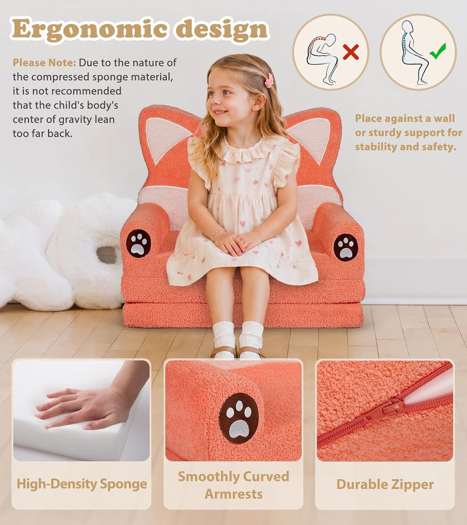 Kids Couch, in-1 Soft Toddler Couch Fold Out with Blanket, Chair Comfy, Foldable Convertible Plush Sofa, Gifts