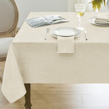 Cream Table Cloth Rectangular 52 x 70 Inch Linen Textured Outdoor Tablecloth Stain and Wrinkle Resistant Table Cover
