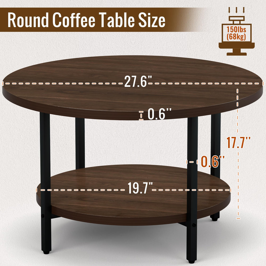 Coffee Tables, 27.6" Round Coffee Table Walnut Coffee Table