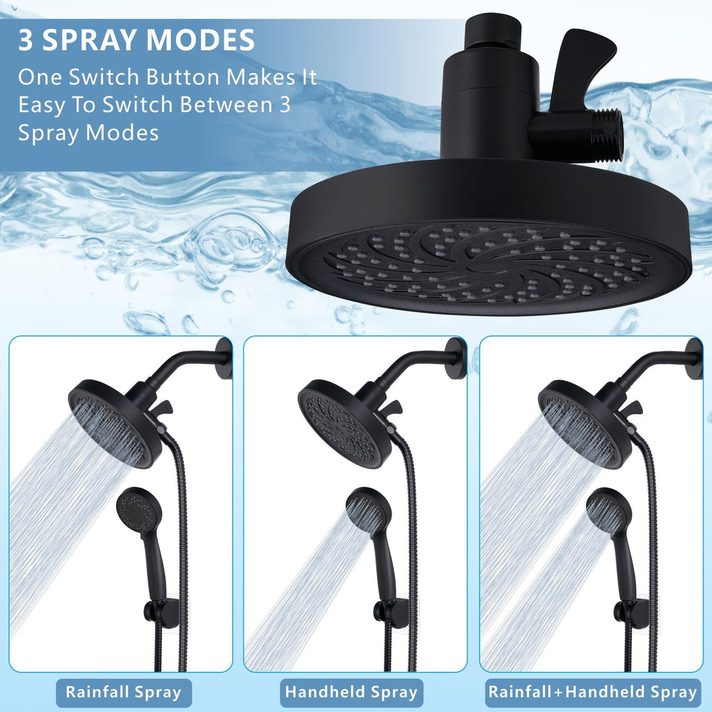 Rain Shower Head with Handheld, High Pressure Rainfall Showerhead and 3 Settings Hand held Spray Combo with