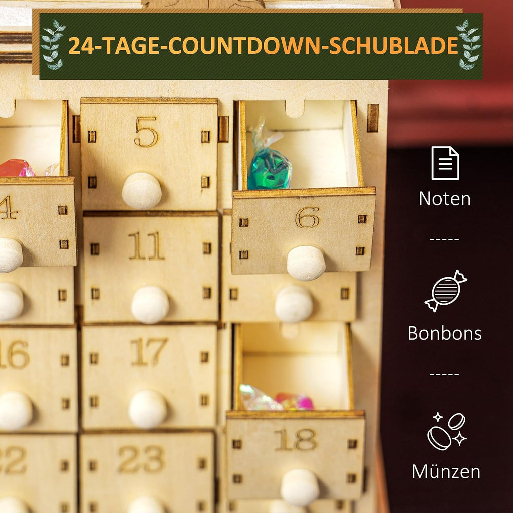 Christmas Advent Calendar Light Up Kids Adults 24 Drawers Natural