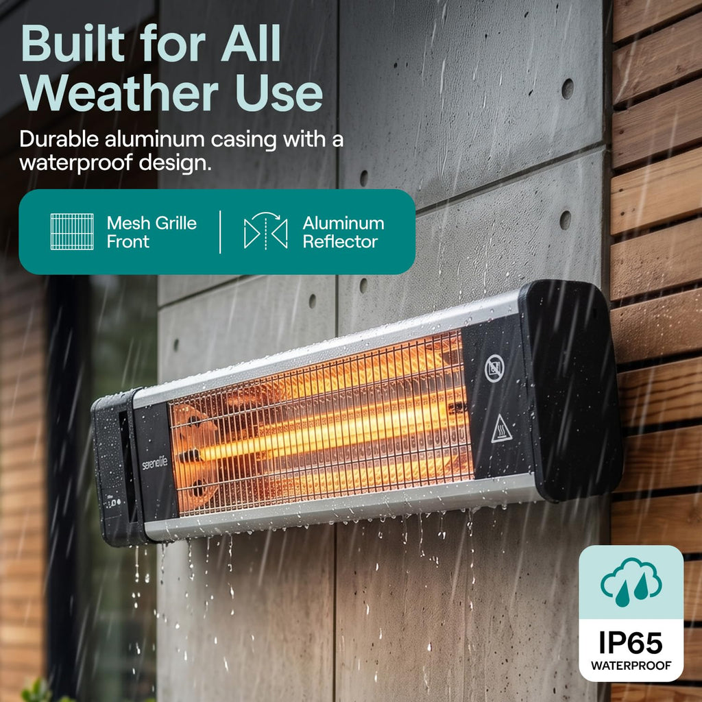 Portable Infrared Indoor and Outdoor Electric Space Heater with Remote, IP65 Approved, 1500 Watt Wall-Mounted Hanging