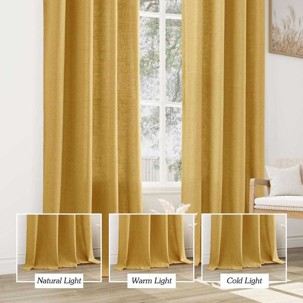Gold Linen Grommet Curtains 96 Inch Length 2 Panels