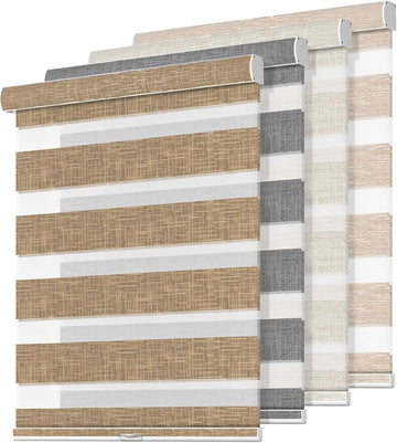 Cordless Zebra Blinds for Windows, Free-Stop, Dual Layer Zebra Blinds for Indoor Windows, Filtering Light Control for