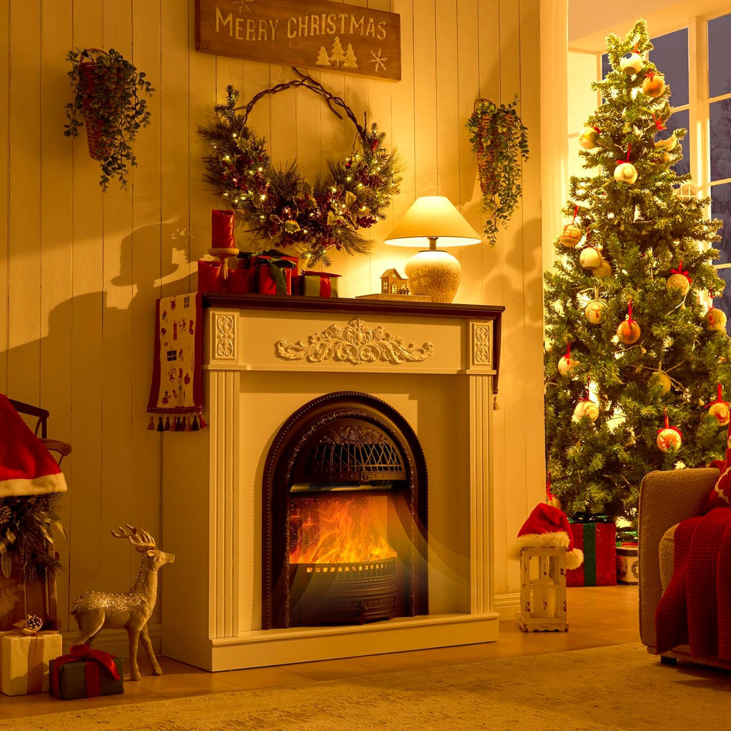 45" Birdcage-Style Electric Fireplace with Mantel, 46" Tall Fireplace TV Stand, Farmhouse Entertainment Center with