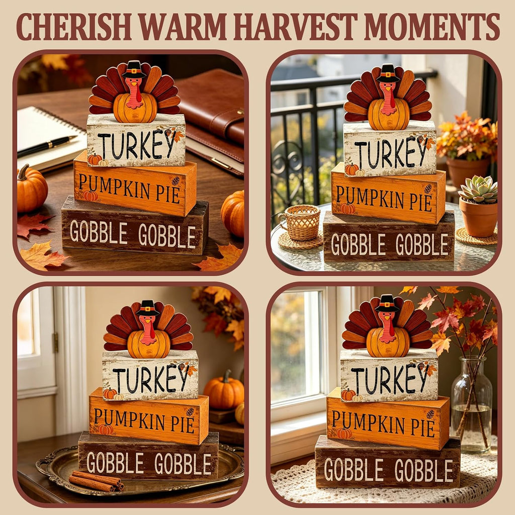 Turkey Fall Thanksgiving Decor, Fall Decorations - Set of 4