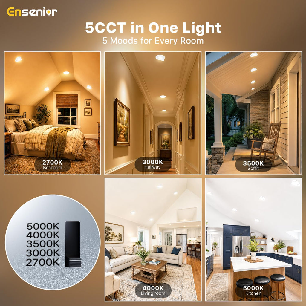 4 Inch Gimbal LED Recessed Light, 5CCT, 9W, 900LM, 6 Pack
