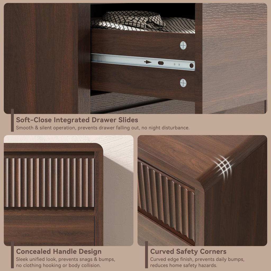 Fluted 5 Drawer Dresser, 48" Tall Modern Dresser & Chest of Drawers with Curved Profile Design, Wood Mid Century