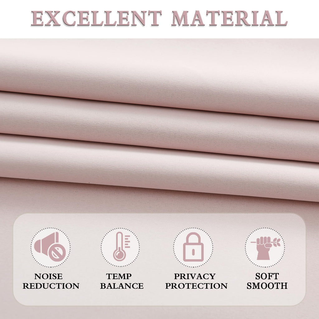 Pastel Pink Room Darkening Curtains - 90 Inch Length Light Blocking Thermal Insulated Energy Saving Curtain Panels