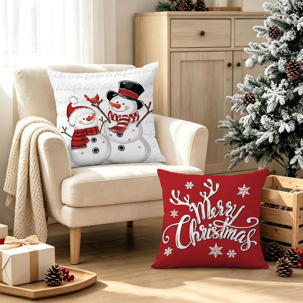 Merry Christmas Throw Pillow Covers 18x18 Inches - Set of 4