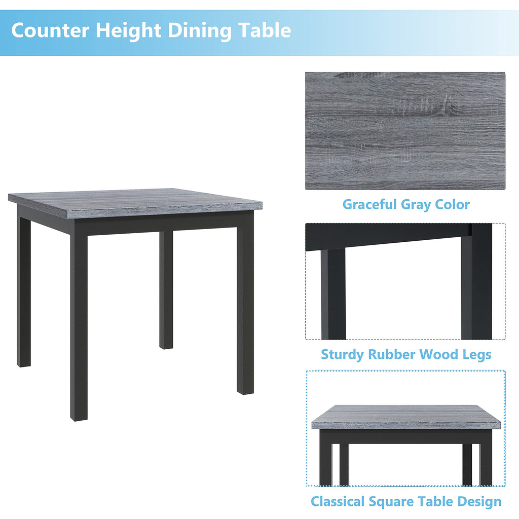 5 Piece Counter Height Dining Table Set for 4 High Top Square Kitchen Table and Chairs Dinning Room Small Breakfast