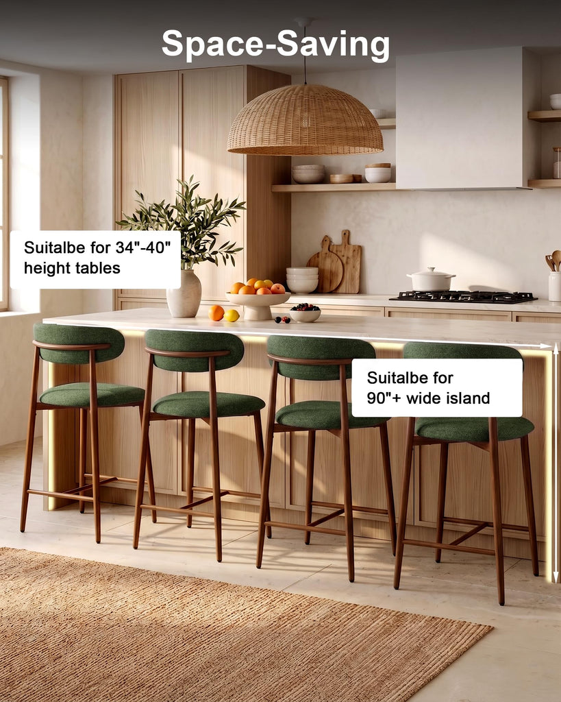 Metal Bar Stools Set of 4, 26′′ Counter Height Bar Stools with Backs, Mid Century Modern Upholstered Barstools