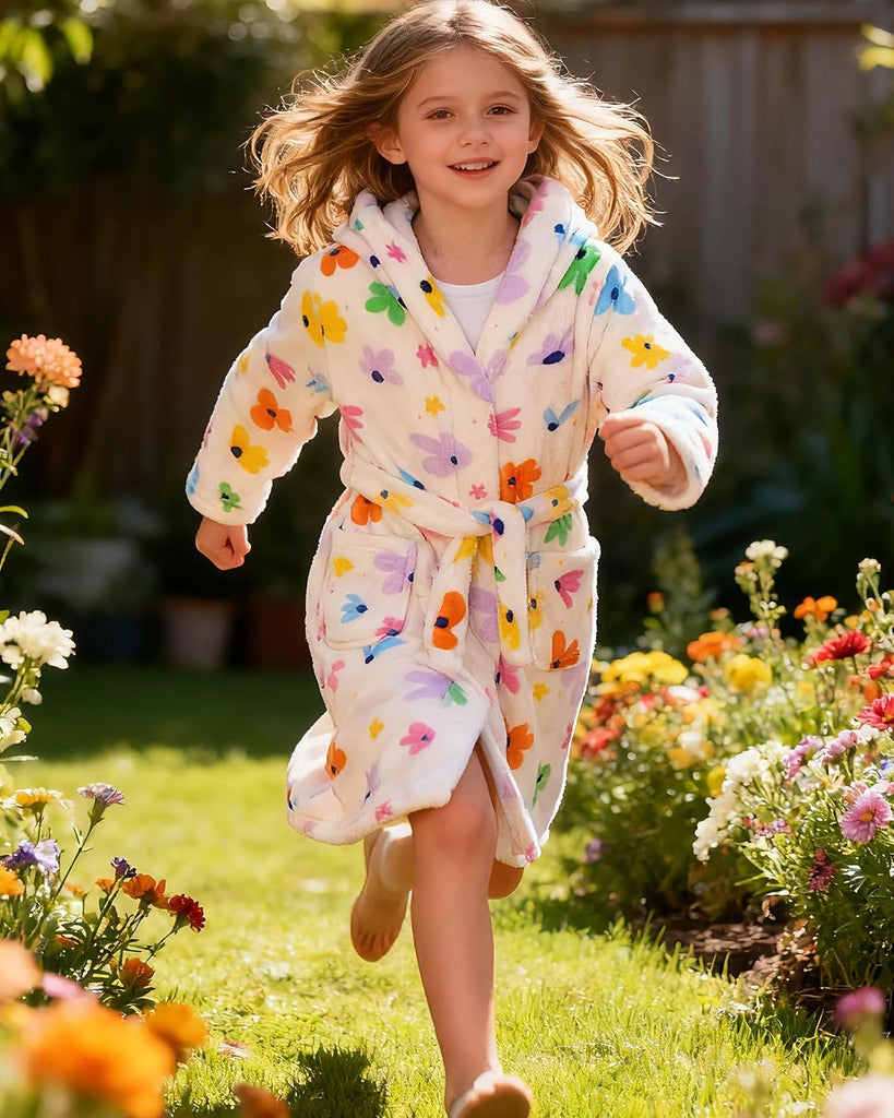 Kids Toddler Boys Girls Fleece Robe Soft Hooded Bathrobe Pajamas Sleepwear
