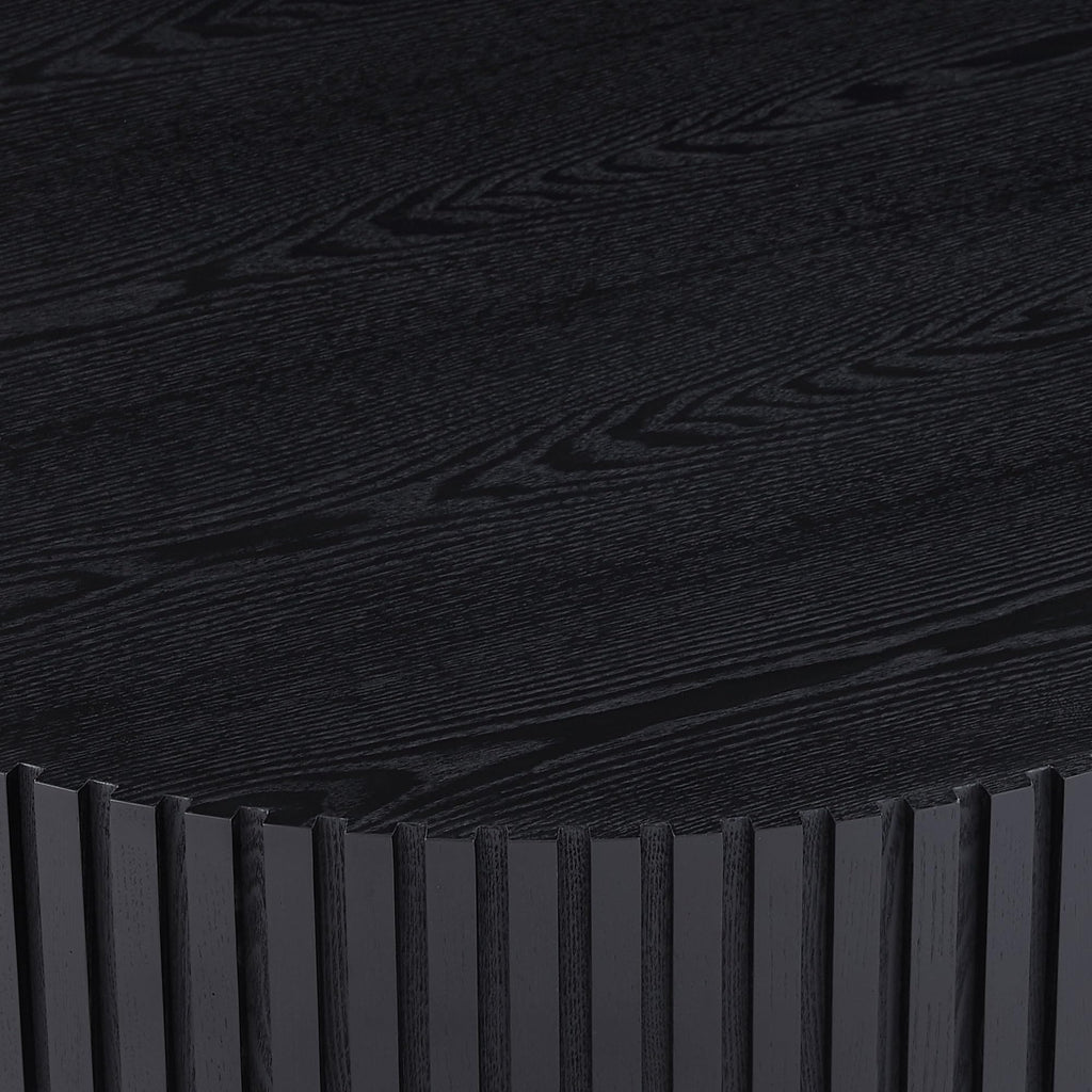 35.43" Large Black Round Coffee Tables, Modern Fluted Drum Nesting Wood Coffee Side End Tables Wood Center Apartment