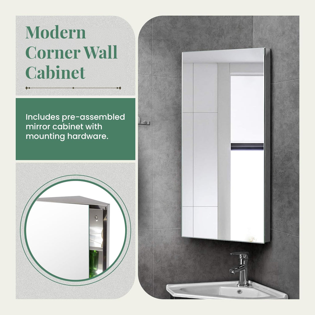 Supply Infinity Corner Wall Mount Medicine Cabinet with Mirror Polished Stainless Steel Bathroom Storage 23.6 x 11.8