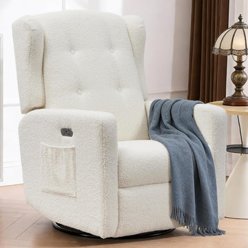 Swivel Rocker Power Recliner Chair , 270° Swivel Glider Recliner with USB & Type-C Charging, Electric Reclining Chair