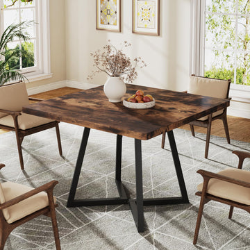 Square Dining Table for 2, 31.5" Industrial Dinner Table with Metal Base, Kitchen Table, Small Space, Apartment