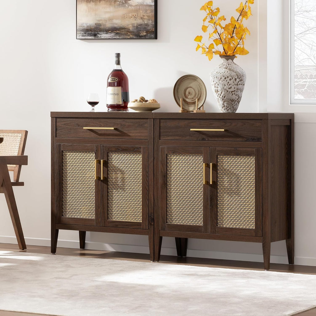60" Farmhouse Buffet Cabinet with Metal Mesh Doors, Modern Sideboard Credenza with Drawers