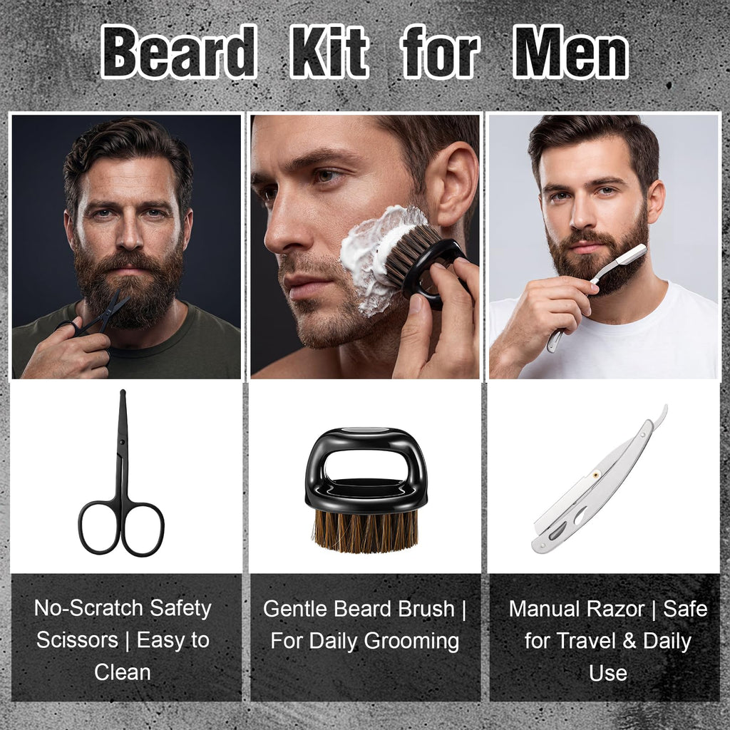 9 Pcs Birthday Gifts for Men Beard Care Set for Him Father's Gifts Basket Kit Get Well Soon Gift Basket with Hooded