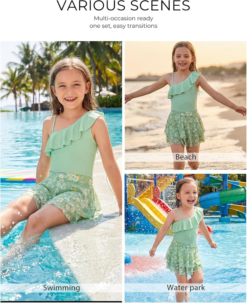 Girls One Piece Swimsuits with Mesh Skirt Bathing Suit Swimwear