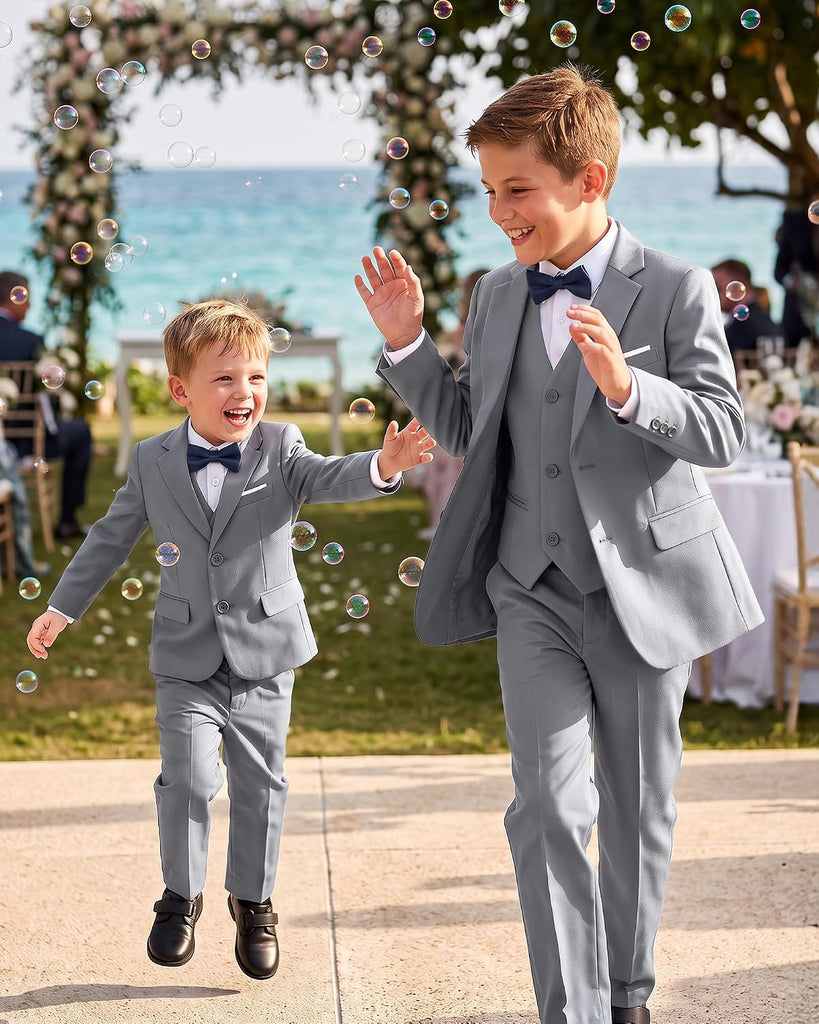 Boys Multiple Colour Formal Dress Suits 5 Piece Slim Fit Dresswear Suit Set with Kids Suspenders