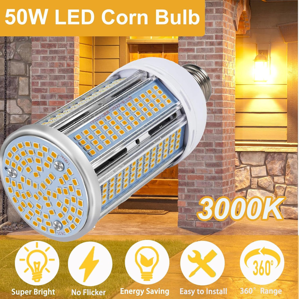 50W LED Corn Light Bulb 6000 Lumen Led Corn Bulb Super Bright 3000K Warm White E26/E27 Base LED Light Bulb Garage