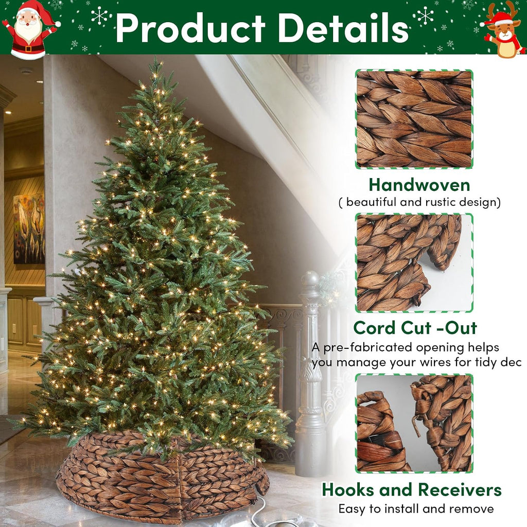 Christmas Tree Collar, 24'' Woven Hyacinth Tree Collars for Artificial Trees, Scalloped Tree Collar Rattan Basket for