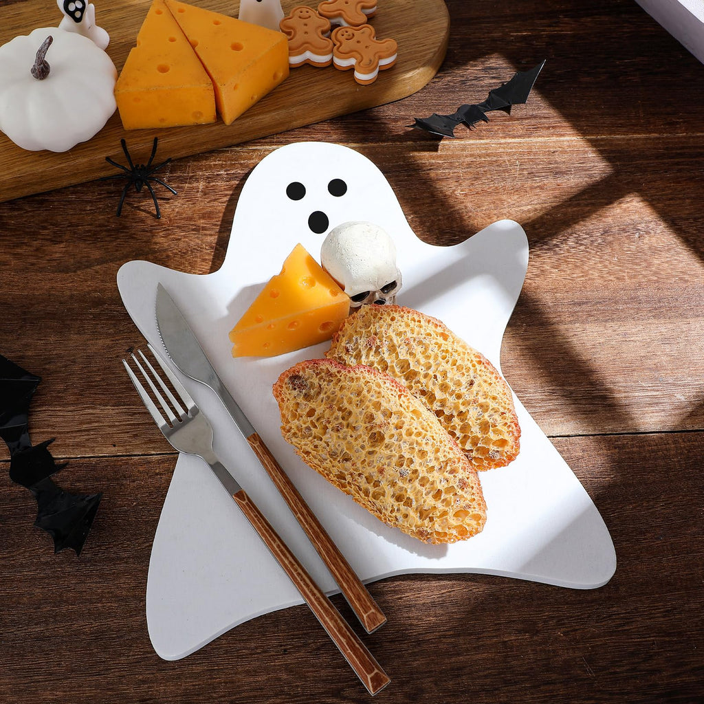 Halloween Ghost Marble Cheese Board, 11.8 x 9.8 Inch White Marble Charcuterie Board Decorative Serving Tray
