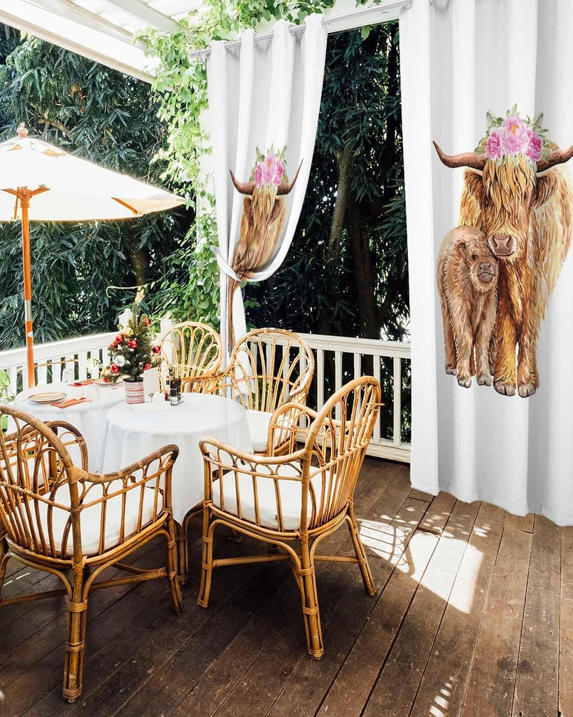 Outdoor Curtains Waterproof, Mother's Day Yak Privacy Screen Outdoor Front Porch Decor, Grommet Outside Curtains for