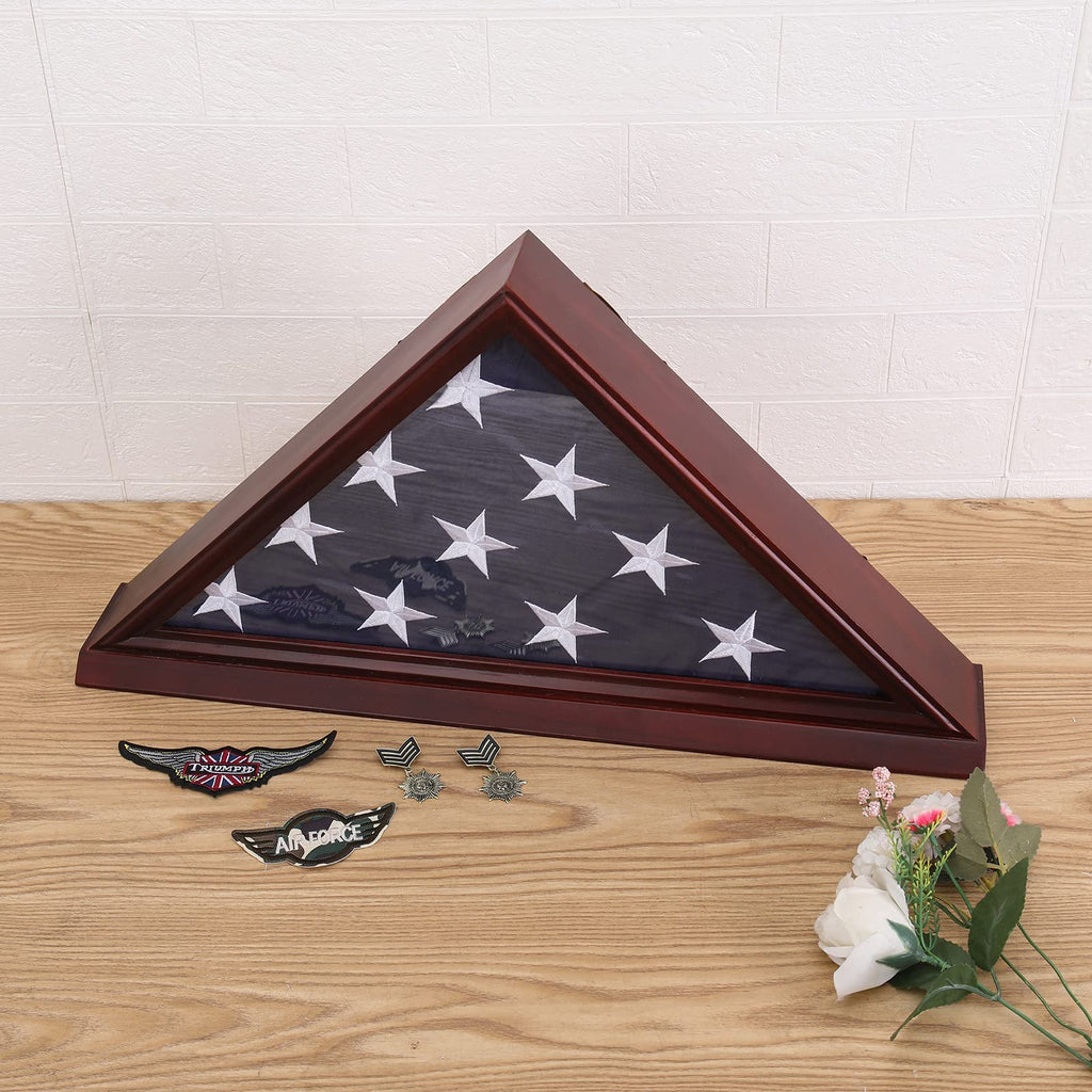 Military Flag Display Case for 5'x9.5' Burial Flag, Pine Wood, Red
