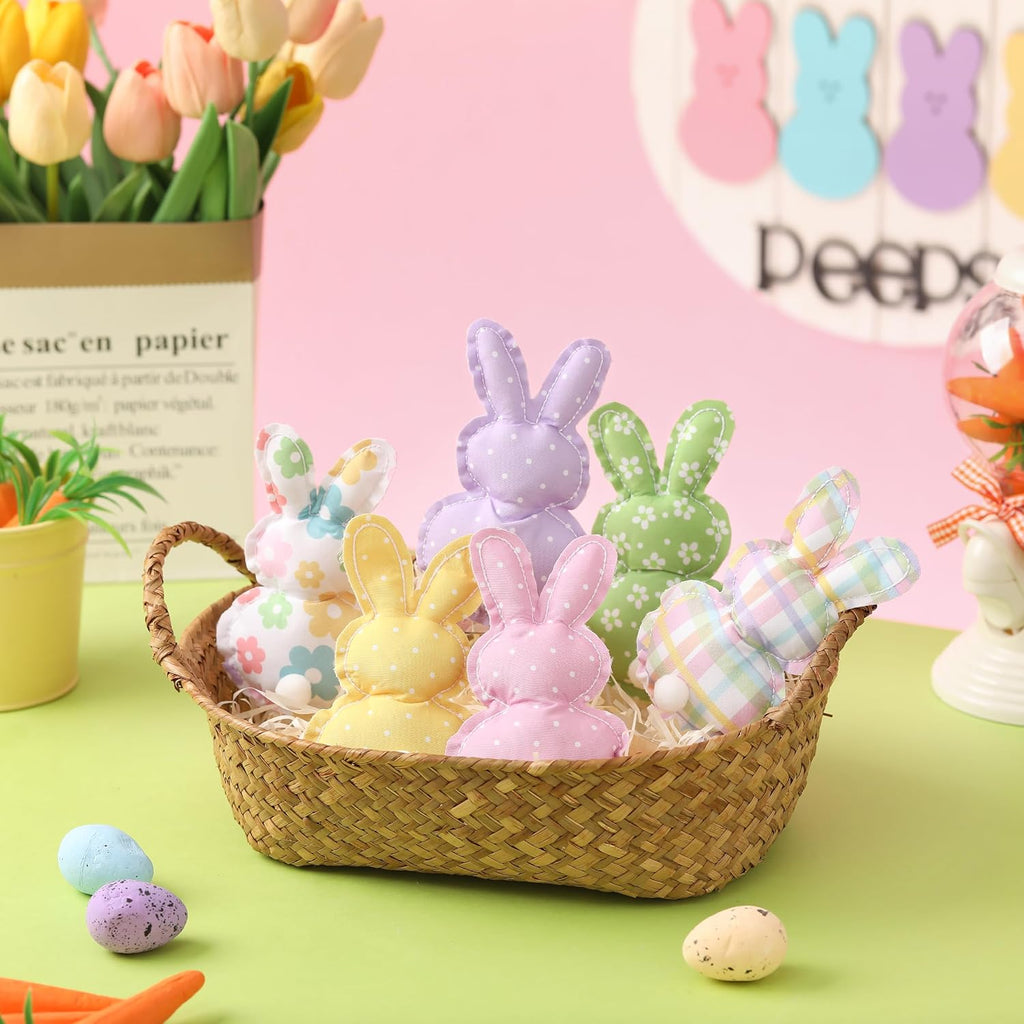 Easter Stuffed Fabric Bunnies - Handcrafted Fabric Bunnies for Tiered Trays - Spring Home Decor, Adorable Easter - Set of 6