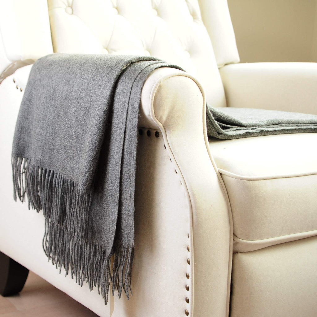 Premium Cashmere Throw Blanket with Fringe (Gray)