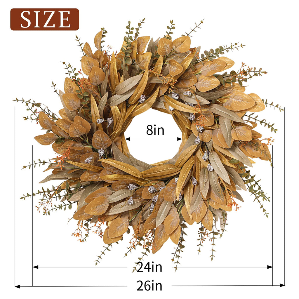 26'' Fall Wreath with Eucalyptus & Berries for Front Door Outdoor Decor