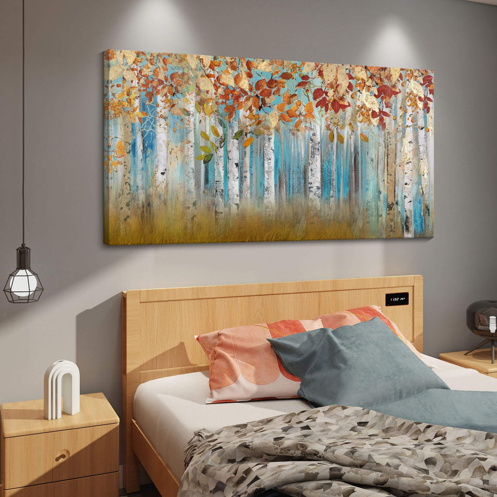 Birch Tree Canvas Wall Art Landscape Yellow Picture Wall Decor Large Bedroom Wall Decor Above Bed Framed Artwork for