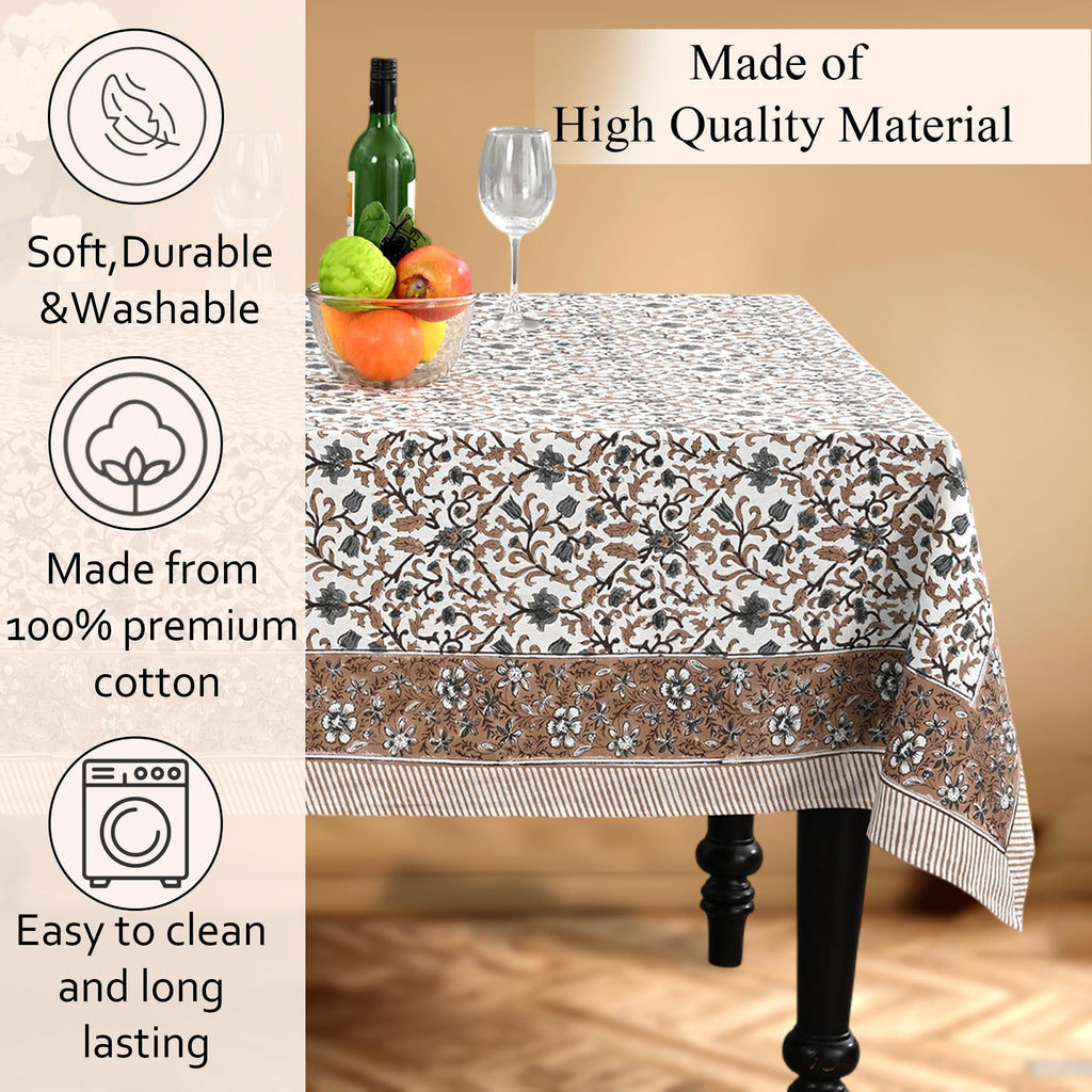 CPC Autumn Vine Block Print 100% Cotton Rectangle Tablecloth 60x90 Inch