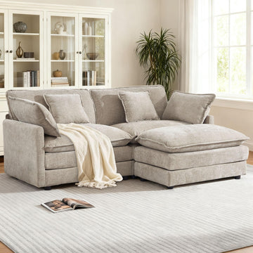 76.7" W Modular Cloud Sectional Sofa Couch for Small Spaces, Deep Seat Loveseat with Ottoman Chaise, Comfy Chenille 2