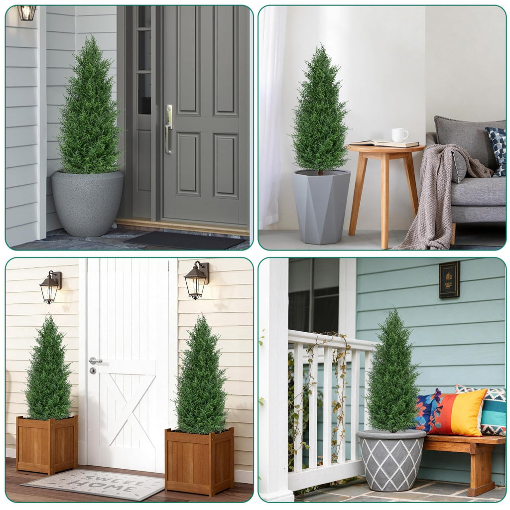 3FT Artificial Cedar Topiary Trees Realistic Fake Plants with Ground Spike