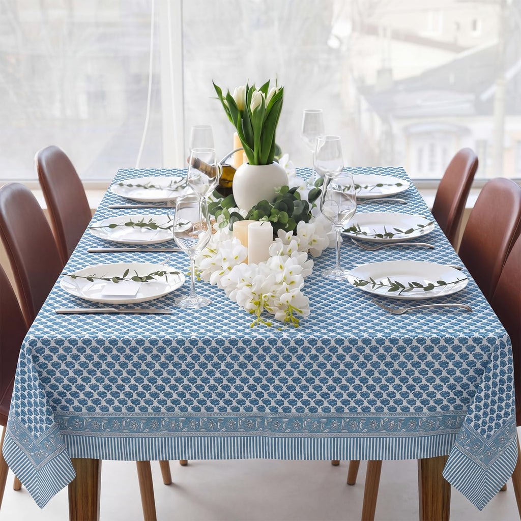 Cotton Tablecloth 60'' X 90'' Indian Block Blue