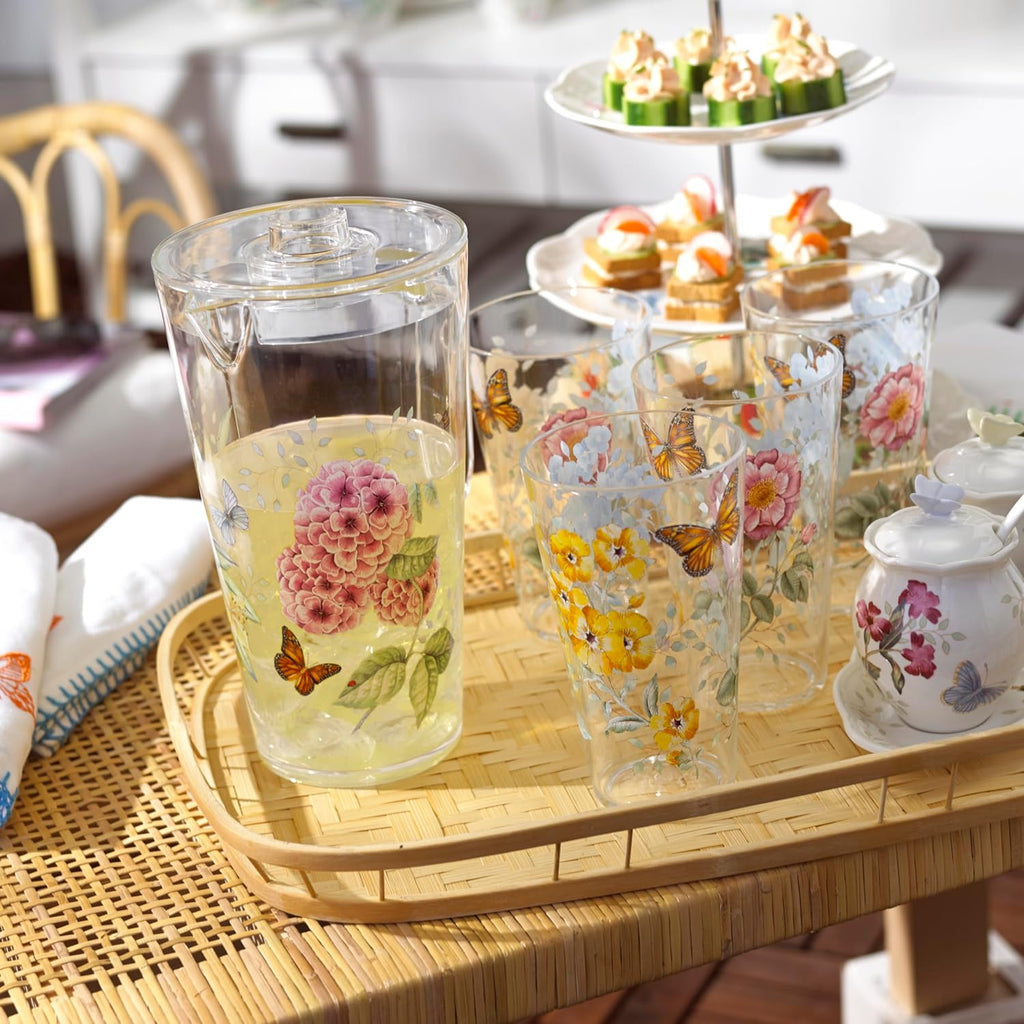 866239 Butterfly Meadow Acrylic 4-Piece Highball Set, 20 oz, Acrylic NOT GLASS