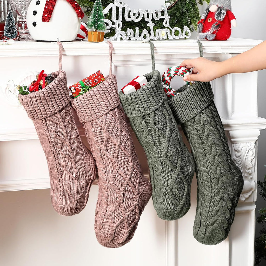 8 Pack Neutral Christmas Stockings Bulk, Pink, Farmhouse