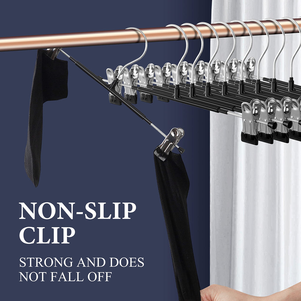 Pants Hangers with Clips Skirt Hangers 14 Inch 10 Pack, Black
