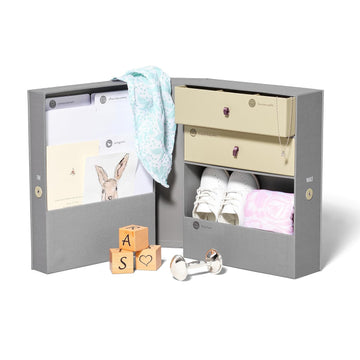 Baby Keepsake Organizer Box | The Original Fabric Acid-Free Modern Minimalist Gender-neutral Memory Box with Labels