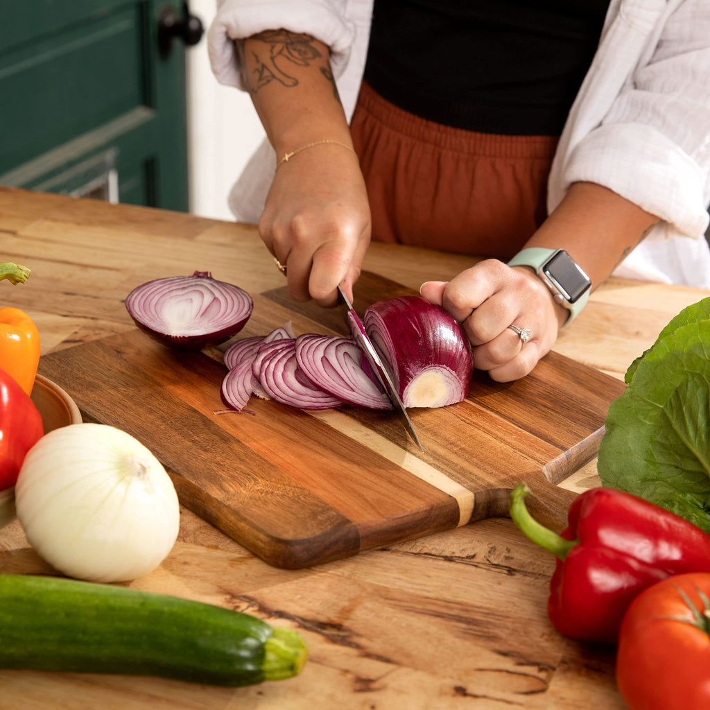 Acacia Wood Cutting Board and Chopping Board with Handle for Meat, Cheese Board, Vegetables, Bread, and Charcuterie