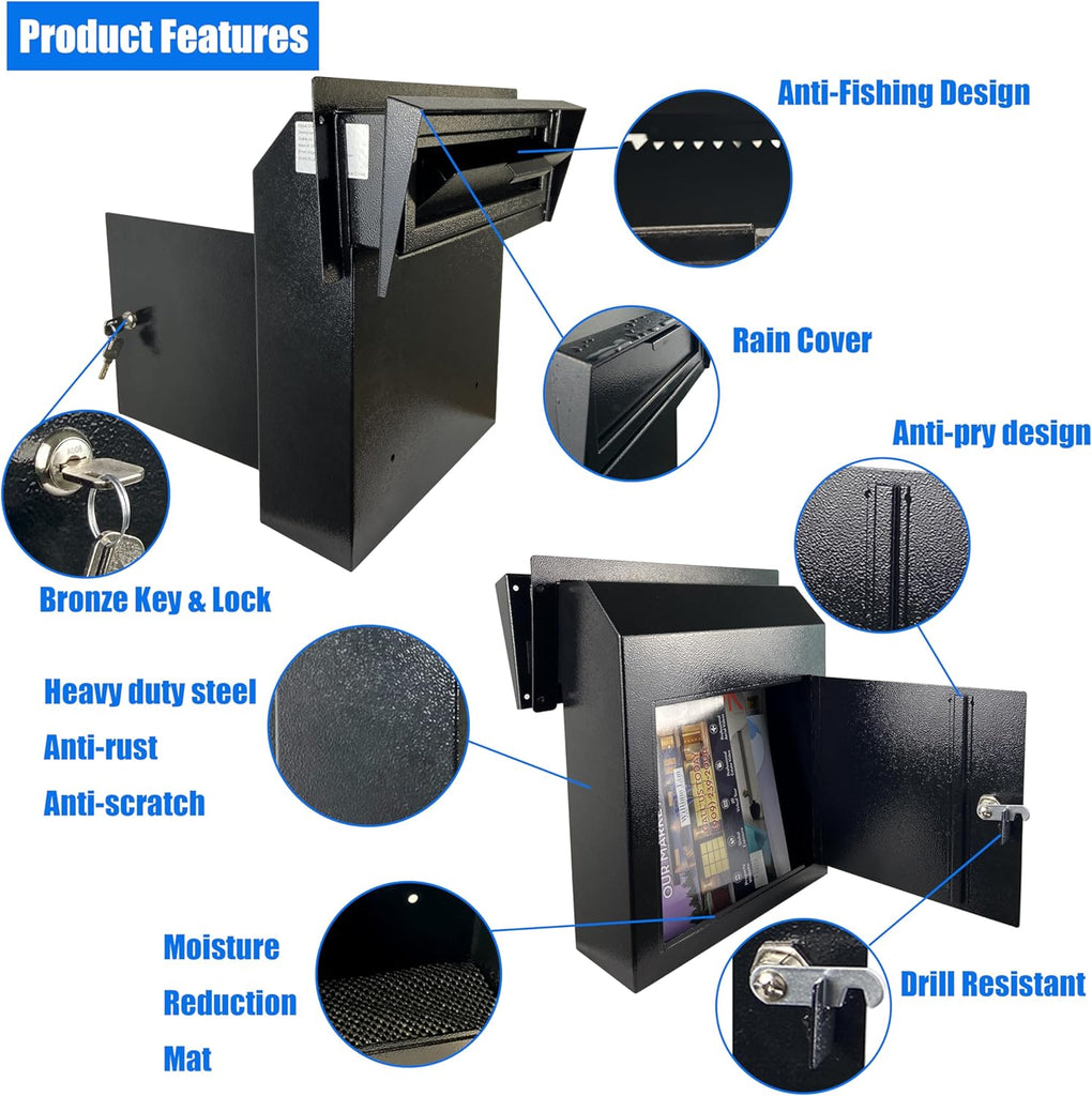 Locking Door Mounted Mailbox with Rear Access Door & Rain Cover, Heavy-Duty Galvanized Steel Mail Drop Box for Letters
