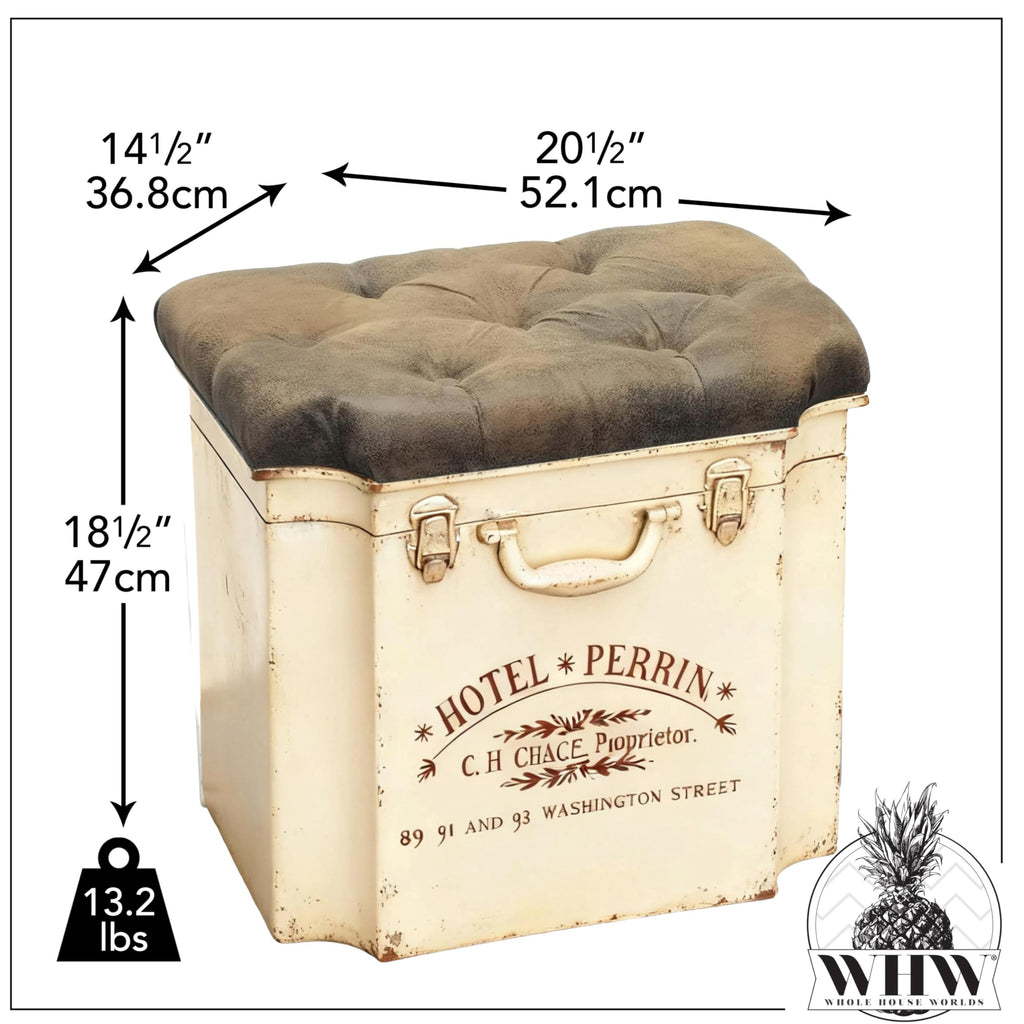 Vintage Steamer Trunk Storage Ottoman, Faux Leather